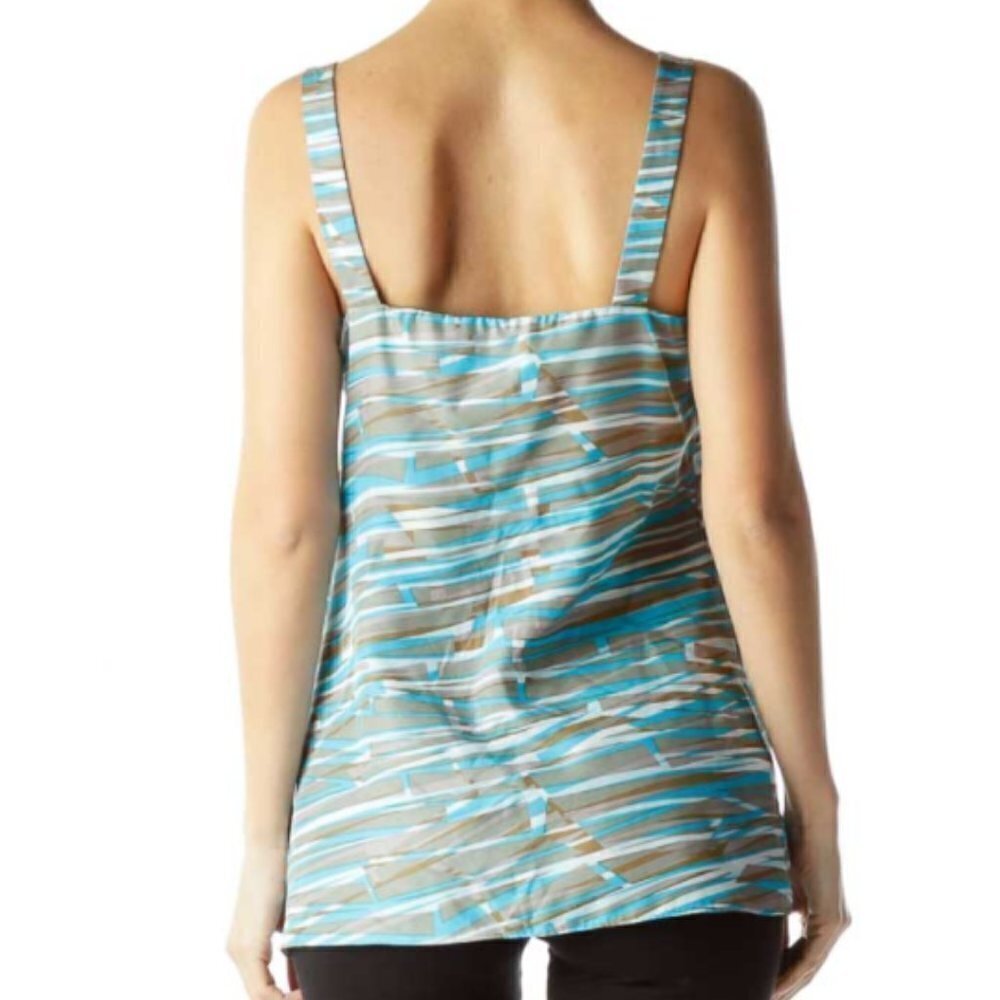 Banana Republic Blue Stripe Print Ruffled Silk Top - Picture 2 of 3